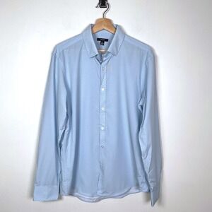 Alfani Mens Blue Geometric Pattern Long Sleeve Button Down Shirt Size Medium NWT